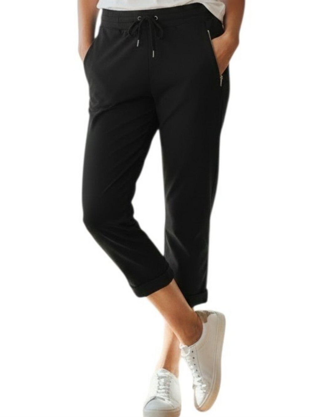 Marrakech Tapered Ankle Cropped Joggers with Zipper Pockets In Black Size 16